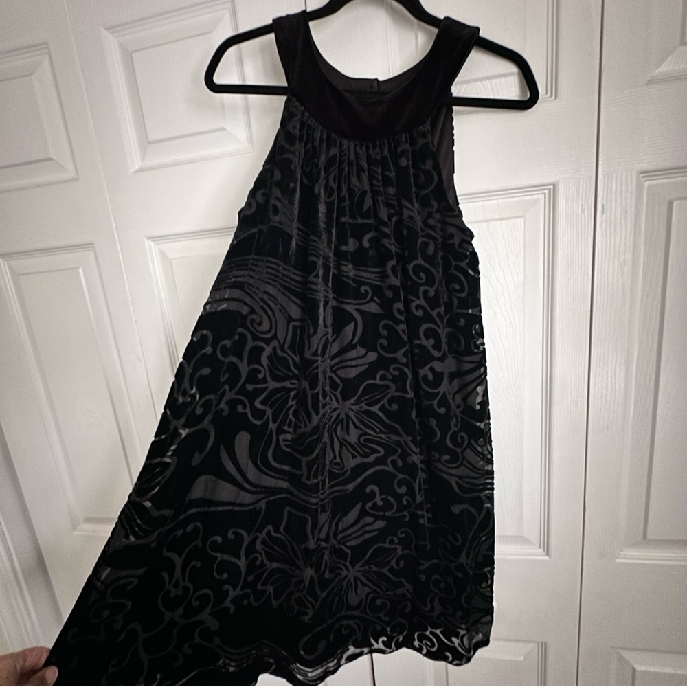 AB Studio Dress Womens 8 Black Velvet Burnout Halter Sleeveless Cocktail Party - Picture 1 of 11